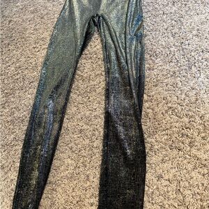 Spanx Metallic Leggings Size Small Black Gold Shimmer High Rise